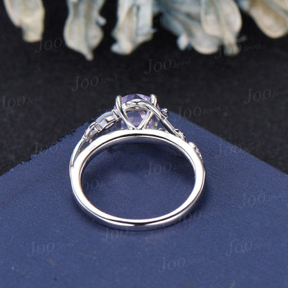 Nature Inspired Lavender Amethyst Moonstone Bridal Set Round Engagement Ring February Birthstone Romantic Birthday/Anniversary Gift for Girl
