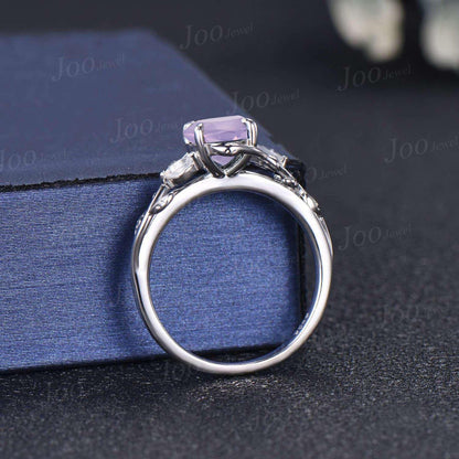 Nature Inspired Lavender Amethyst Moonstone Bridal Set Round Engagement Ring February Birthstone Romantic Birthday/Anniversary Gift for Girl
