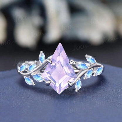 Vintage 2CT Kite Cut Lavender Amethyst Engagement Ring Black Gold Promise Ring Cluster Marquise Moonstone Bridal Wedding Ring Set for Women