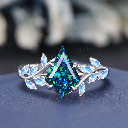 Kite Cut Universe Black Opal Wedding Ring Vintage Natural Marquise Moonstone Hypoallergenic Engagement Rings Twig Vine Bypass Ring for Women