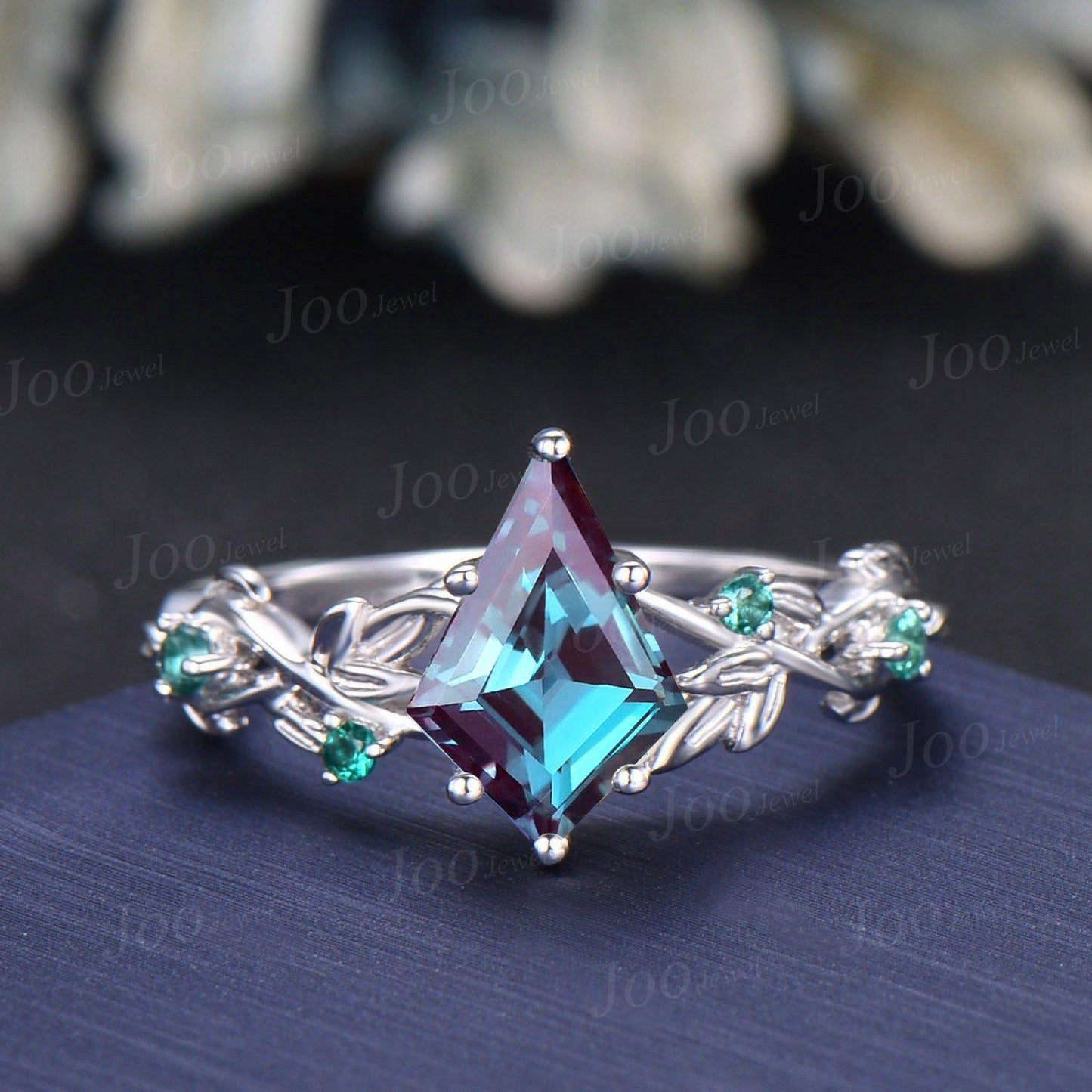2ct Kite Cut Color-Change Alexandrite Emerald Enhancer Bridal Ring Guard Blue Sapphire Opal Olive Leaf Twig Wrap Bypass Wedding Band Women