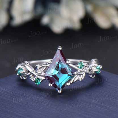 2ct Kite Cut Color-Change Alexandrite Emerald Enhancer Bridal Ring Guard Blue Sapphire Opal Olive Leaf Twig Wrap Bypass Wedding Band Women