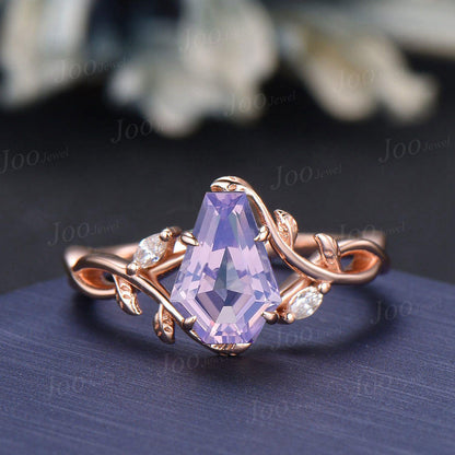 Coffin Cut Natural Lavender Amethyst Opal Bridal Ring Set Infinity Leaf Vine Engagement Ring Sterling Silver