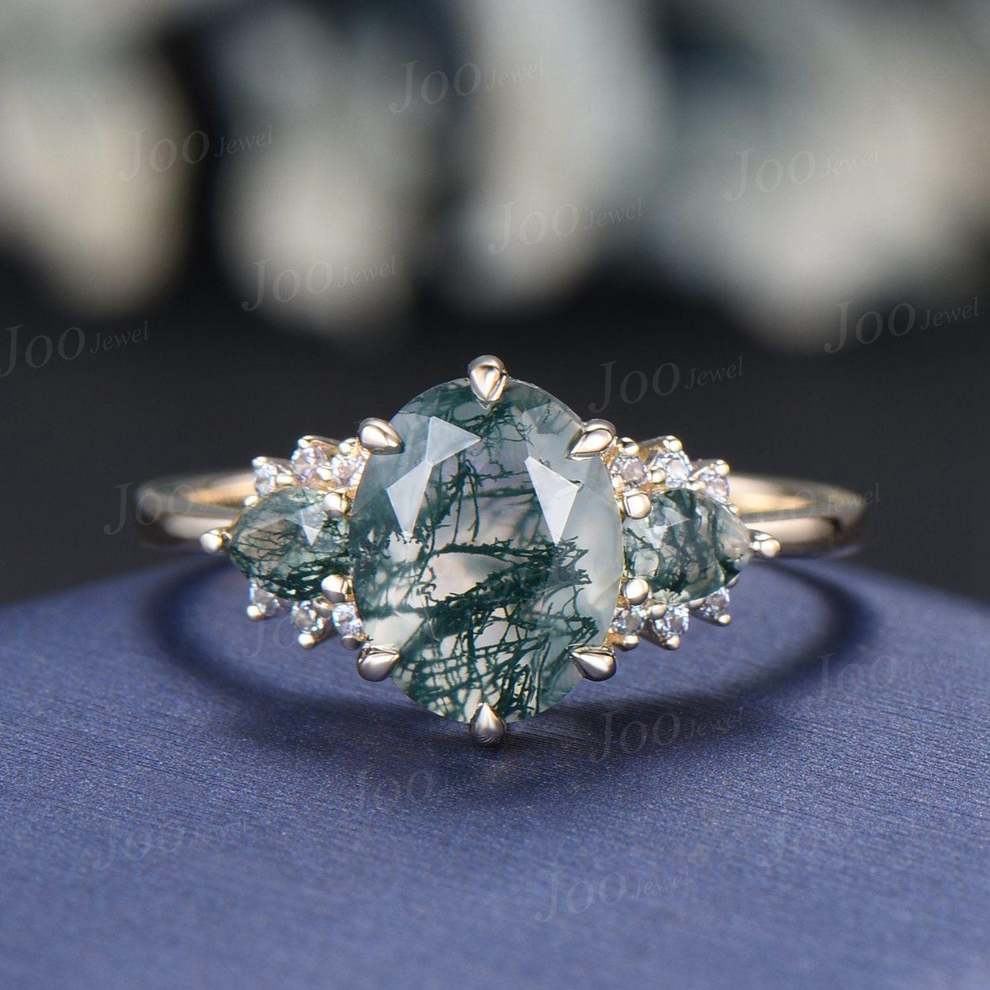 Sterling Silver Oval Cut Natural Moss Agate Alexandrite Bridal Set for Women