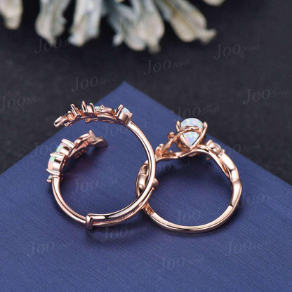 1.5ct Oval Cut White Opal Infinity Engagement Ring Guard Sterling Silver Blue Sapphire Opal Enhancer Bypass Olive Leaf Wedding Band Women