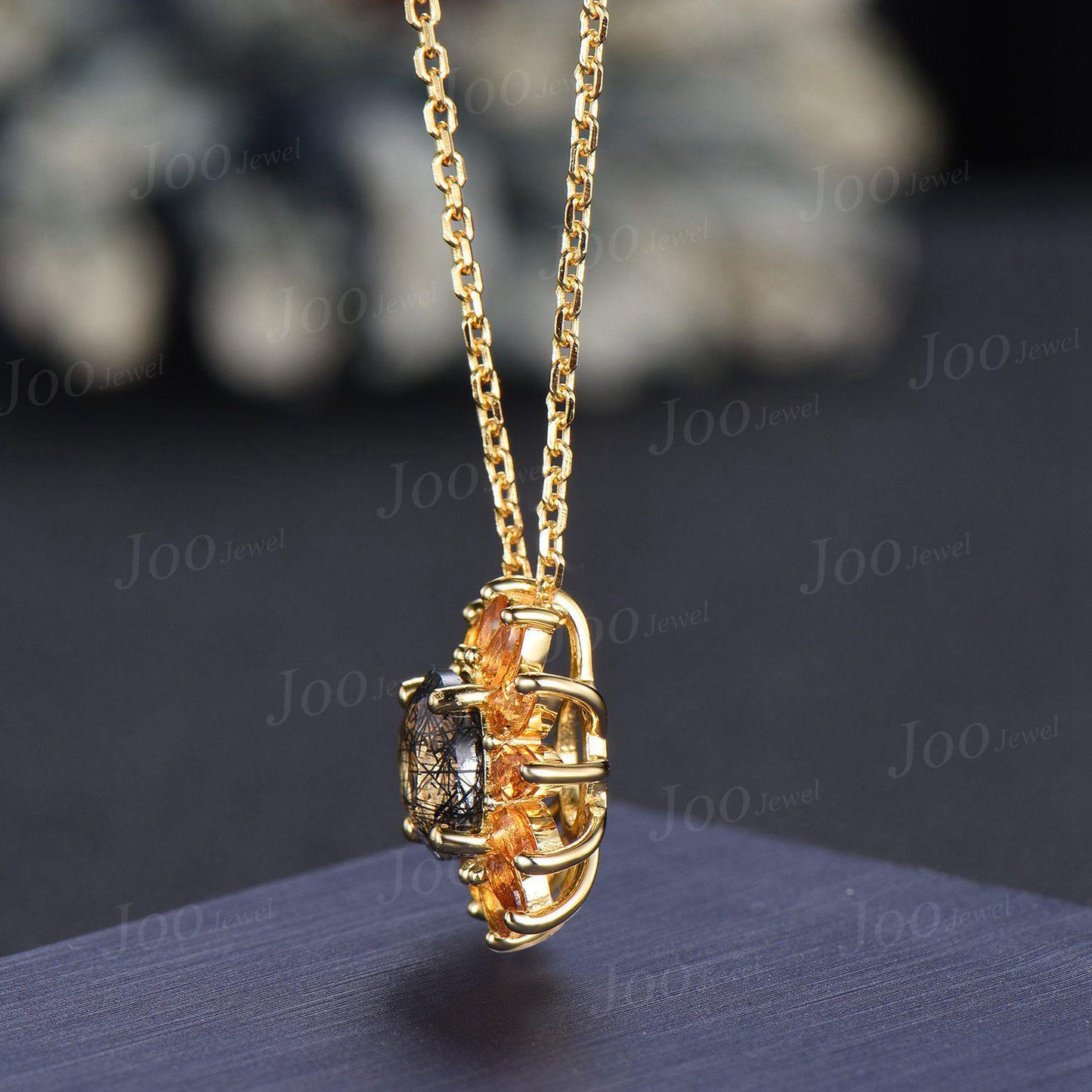 Sunflower Necklace Earrings Round Cut Natural Black Rutilated Quartz Citrine Halo Necklace -You Are My Sunshine Unique Birthday Gifts Women
