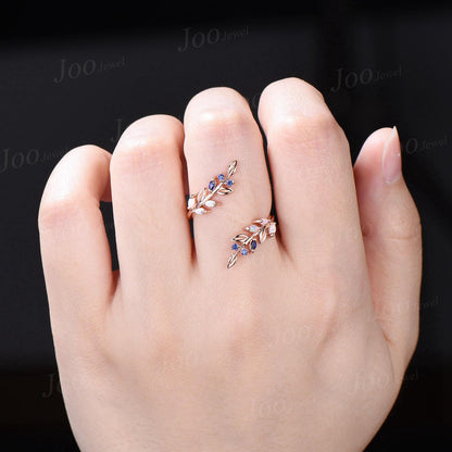 Vintage Opal Pearl Leaf Enhancer Nature Wedding Band Nesting Stacking Matching Ring Solid 14K Rose Gold Jacket Double Wedding Band Women