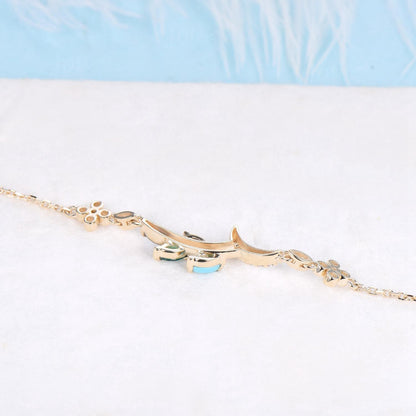 Multi-birthstone Bracelet for Women Olive Tree Bracelet 14K Real Gold Marquise Cut Leaf Alexandrite Turquoise Emerald Personalized Bracelets