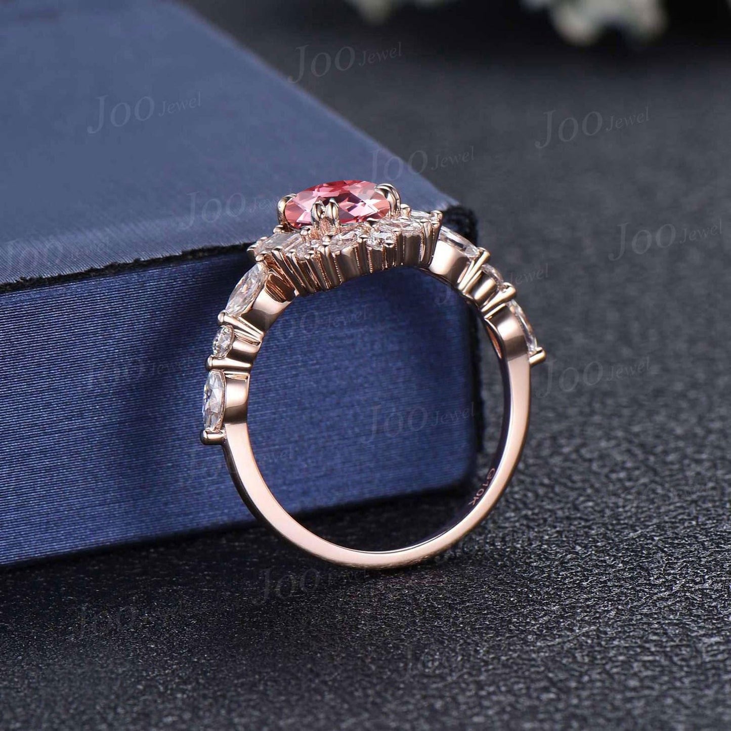 1.5ct Oval Cut Padparadscha Sapphire Engagement Ring | Moissanite Halo Vintage Style Ring | Unique Peach Pink Gemstone Bridal Ring for Women