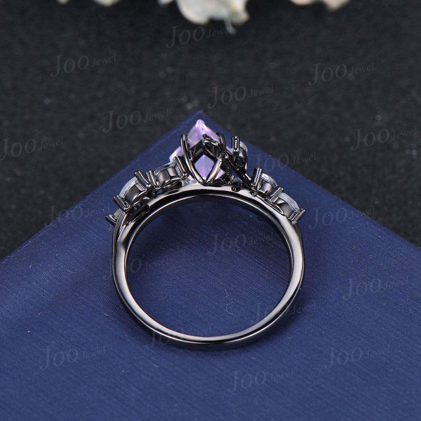 Vintage 2CT Kite Cut Lavender Amethyst Engagement Ring Black Gold Promise Ring Cluster Marquise Moonstone Bridal Wedding Ring Set for Women