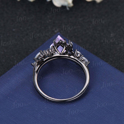 Vintage 2CT Kite Cut Lavender Amethyst Engagement Ring Black Gold Promise Ring Cluster Marquise Moonstone Bridal Wedding Ring Set for Women