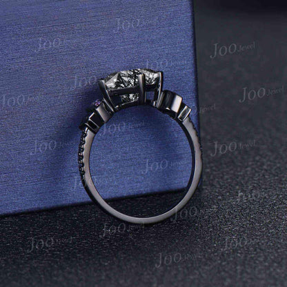 2ct Princess Cut Natural Black Rutilated Quartz Amethyst Moon Star Blue Sandstone Wedding Ring Gothic Dark Retro Black Gold Ring for Women