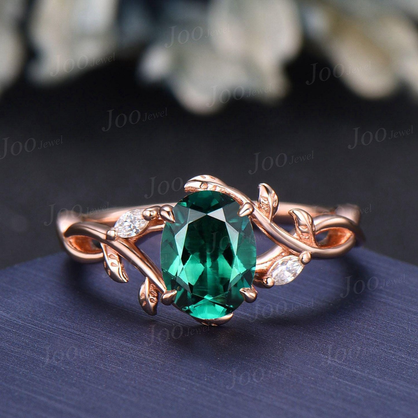 1.5ct Oval Cut Green Emerald Olive Leaf Bridal Ring Set Opal Emerald Enhancer Wedding Band May Birthstone Jewelry Gifts Unique Proposal Ring