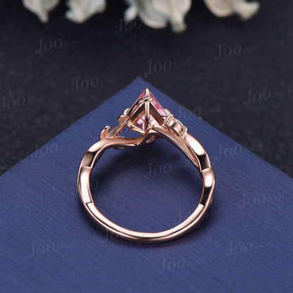 1ct Kite Cut Padparadscha Pink Sapphire Infinity Engagement Ring Leaf Vine Pink Tourmaline Wedding Bridal Ring Nature Themed Wedding Jewelry