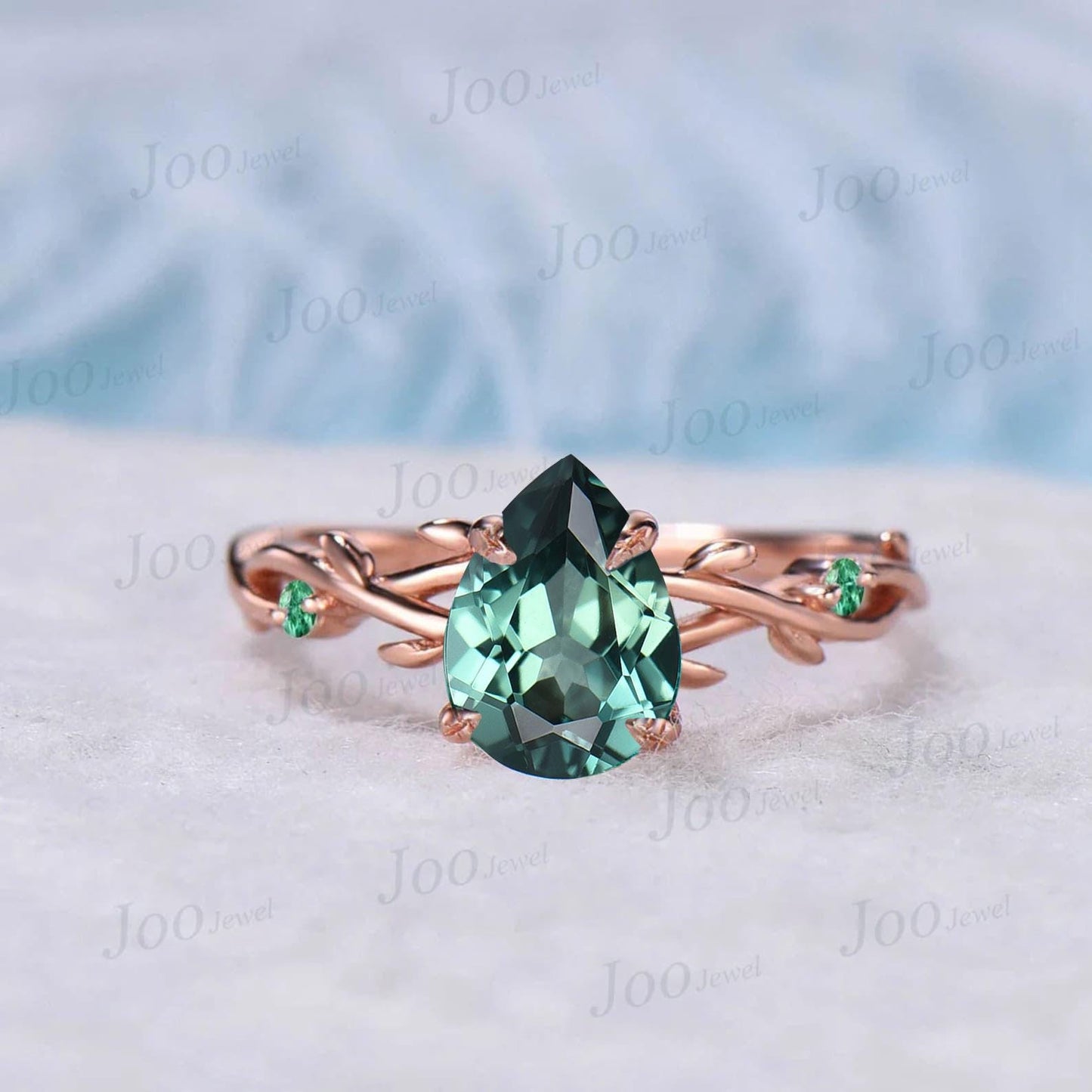 Black Gold Green Sapphire Engagement Ring 1.25ct Twig Vine Pear Blue Montana Teal Sapphire Wedding Ring Set Goth Black Promise Ring Women