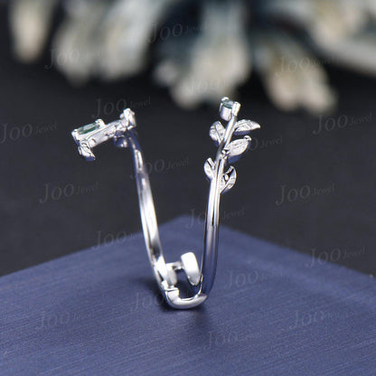 Leaf Branch Enhancer Wedding Band-Nature Inspired Moss Agate Adjustable Jacket Ring-Forest Jewelry for Bride-Elven Style Boho Wedding Band