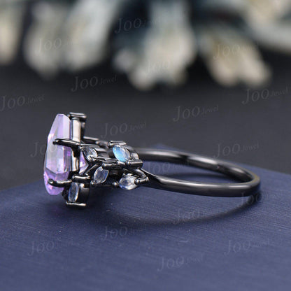 Vintage 2CT Kite Cut Lavender Amethyst Engagement Ring Black Gold Promise Ring Cluster Marquise Moonstone Bridal Wedding Ring Set for Women