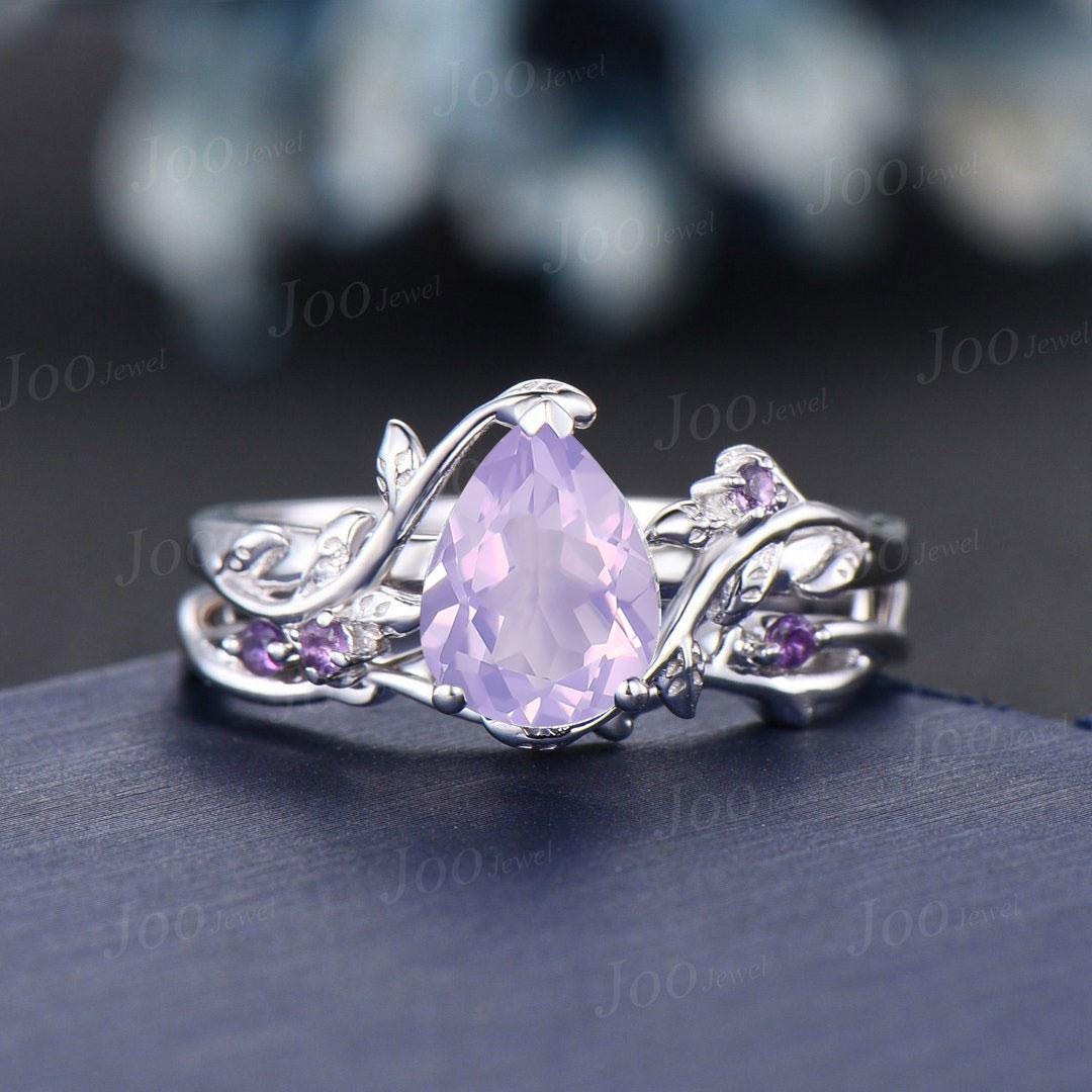 1.25ct Pear Cut Natural Lavender Amethyst Engagement Ring Sterling Silver Leaf Vine Amethyst Promise Ring for Women Romantic Proposal Rings