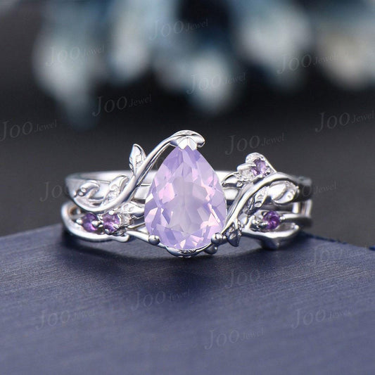 1.25ct Pear Cut Natural Lavender Amethyst Engagement Ring Sterling Silver Leaf Vine Amethyst Promise Ring for Women Romantic Proposal Rings