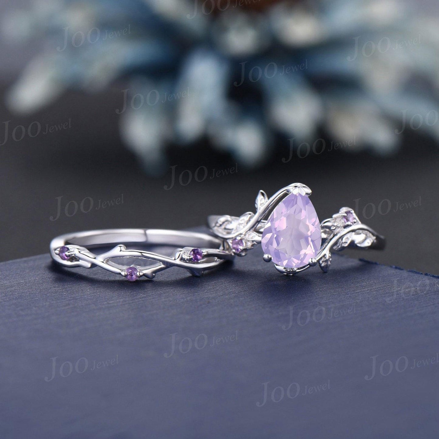 1.25ct Pear Cut Natural Lavender Amethyst Engagement Ring Sterling Silver Leaf Vine Amethyst Promise Ring for Women Romantic Proposal Rings