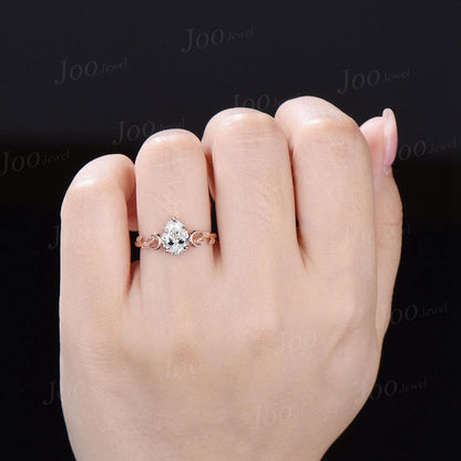 IGI Diamond Engagement Ring 14K Rose Gold Moon Leaf Wedding Rings for Women Teardrop Cut Lab Grown Diamond Solitaire Ring VVS D Diamond Ring