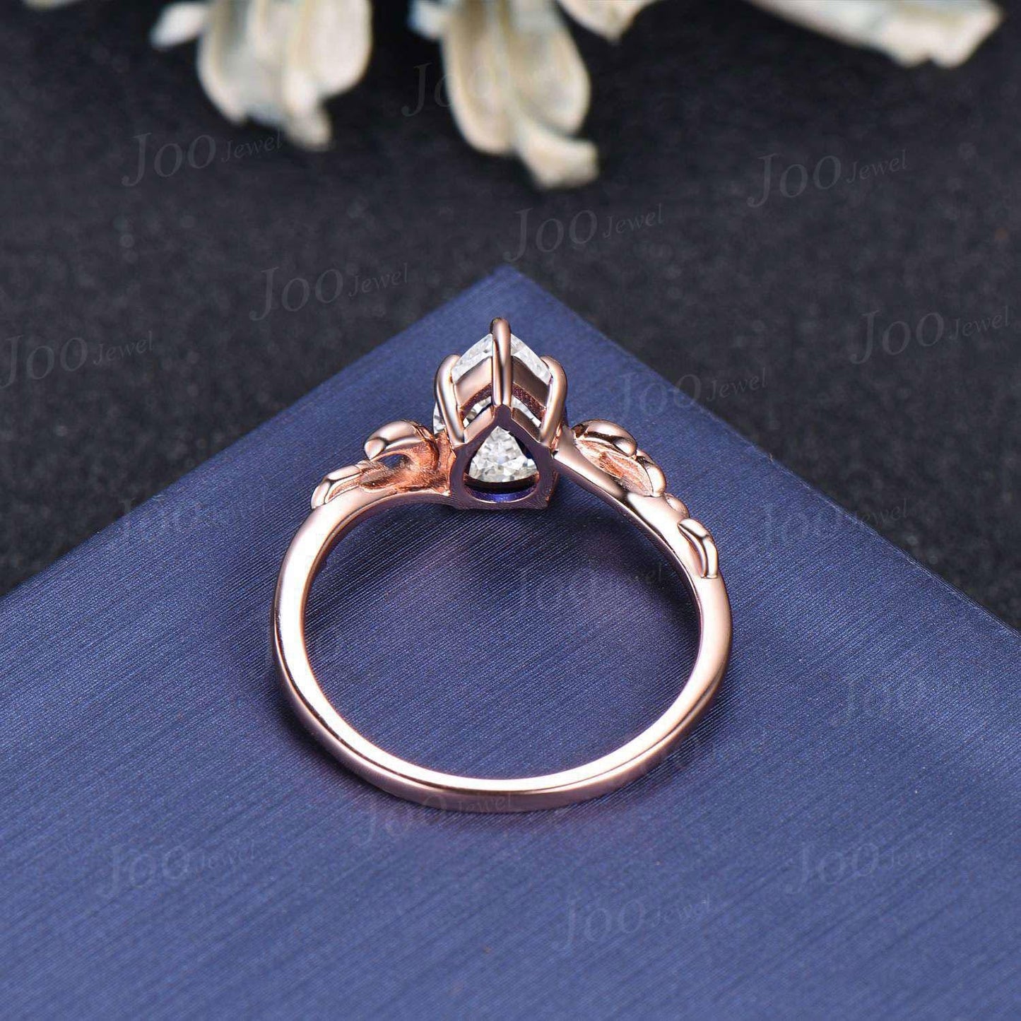Pear Wedding Ring Dainty Moissanite Halo Engagement Ring Nature Inspired Moon Cluster Diamond Bridal Ring Unique Anniversary Gifts for Women