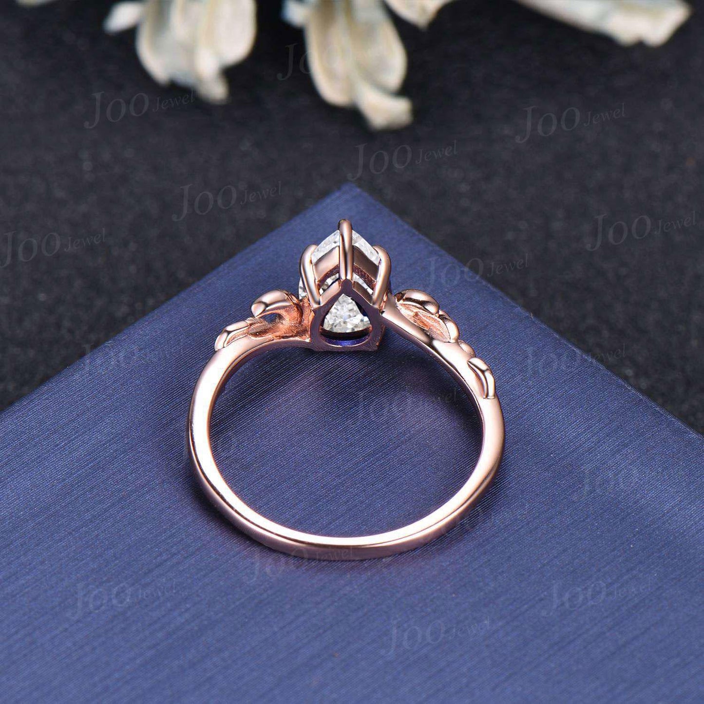 IGI Diamond Engagement Ring 14K Rose Gold Moon Leaf Wedding Rings for Women Teardrop Cut Lab Grown Diamond Solitaire Ring VVS D Diamond Ring