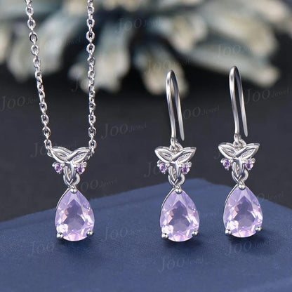 Natural Lavender Amethyst Hook Earrings Necklace Set Sterling Silver Pear Lavender Amethyst Celtic Trinity Knot Earrings Pendant for Women