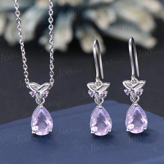 Natural Lavender Amethyst Hook Earrings Necklace Set Sterling Silver Pear Lavender Amethyst Celtic Trinity Knot Earrings Pendant for Women