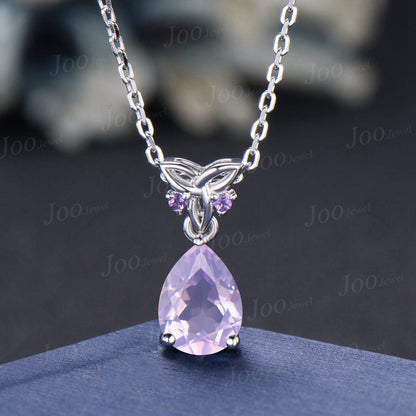 Natural Lavender Amethyst Hook Earrings Necklace Set Sterling Silver Pear Lavender Amethyst Celtic Trinity Knot Earrings Pendant for Women