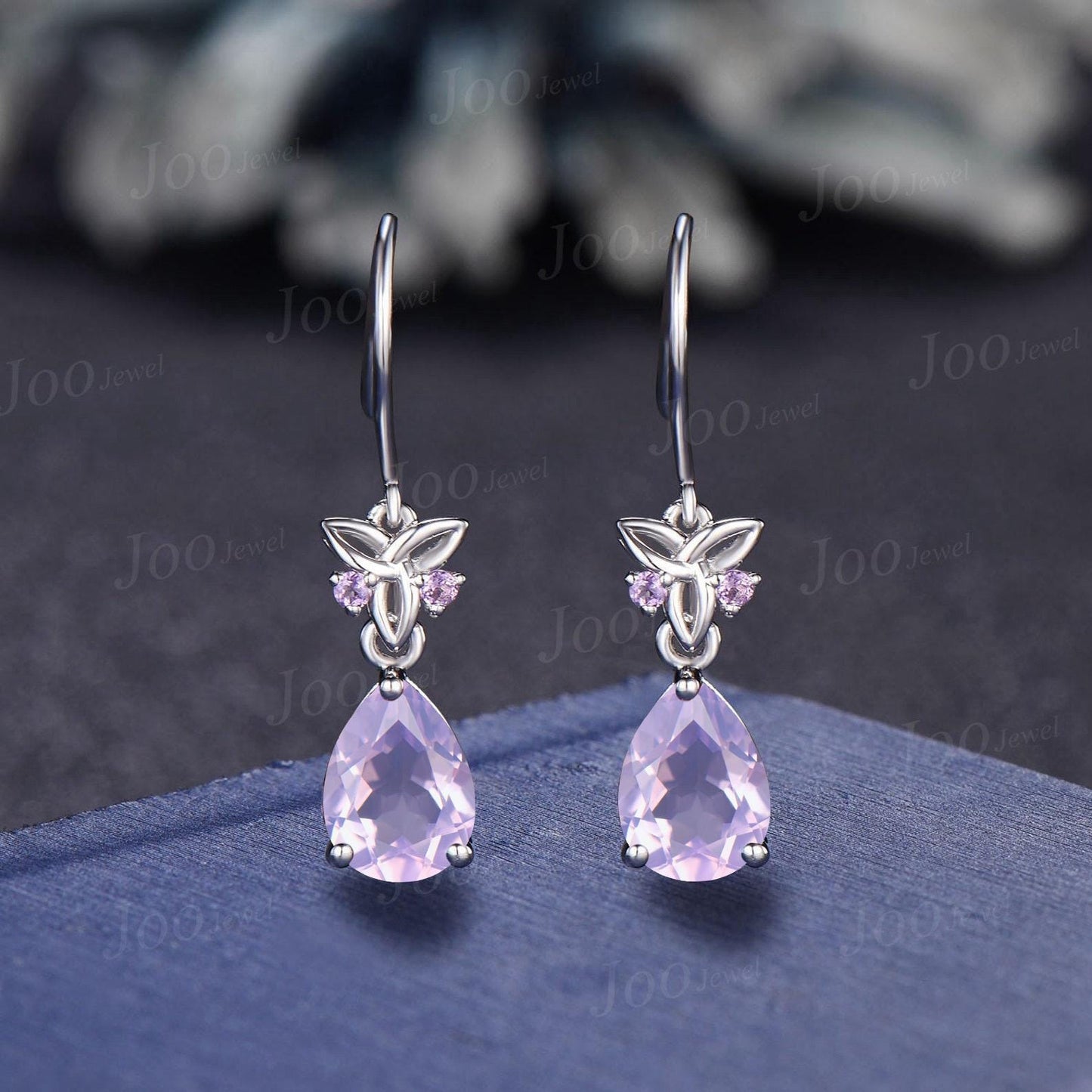 Natural Lavender Amethyst Hook Earrings Necklace Set Sterling Silver Pear Lavender Amethyst Celtic Trinity Knot Earrings Pendant for Women