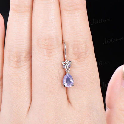 Natural Lavender Amethyst Hook Earrings Necklace Set Sterling Silver Pear Lavender Amethyst Celtic Trinity Knot Earrings Pendant for Women