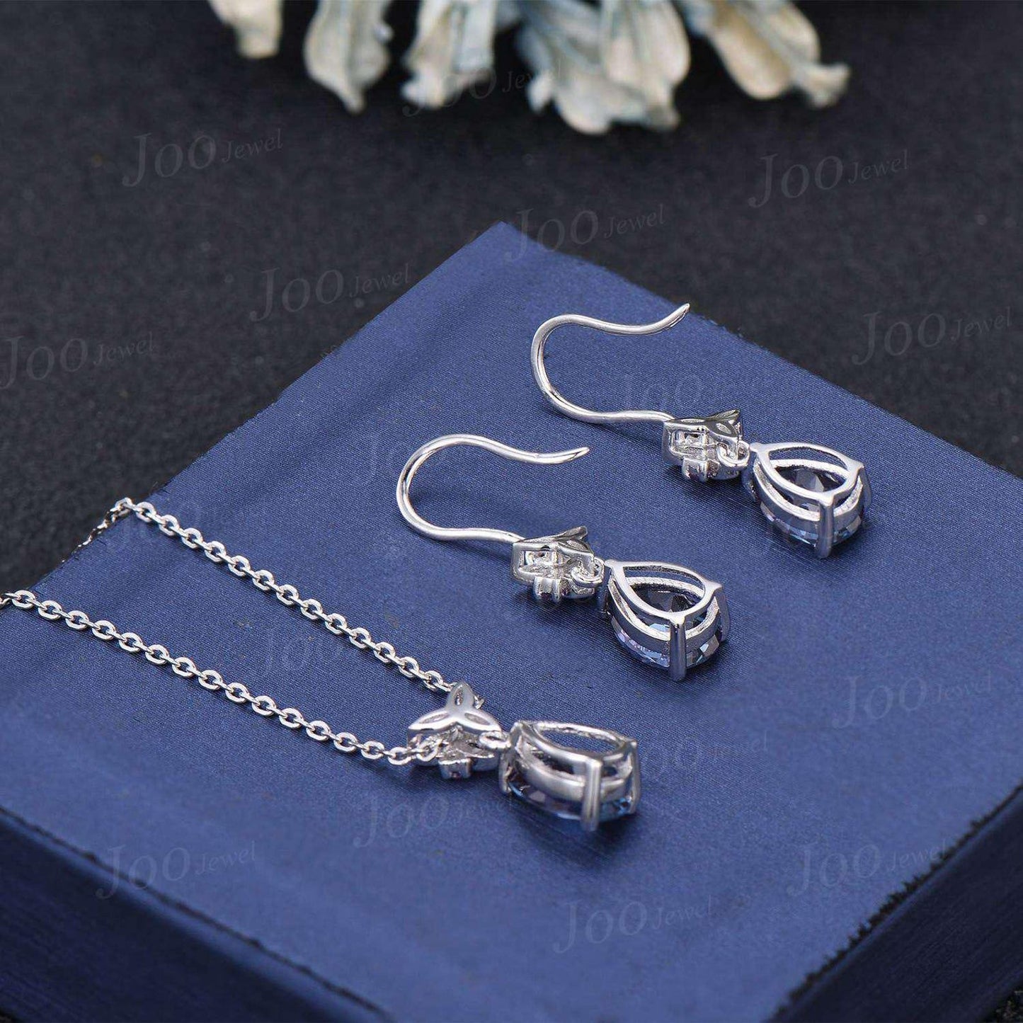 Teardrop Cut White Opal Hook Earrings Necklace Set Sterling Silver Opal Amethyst Celtic Trinity Knot Earrings Drop Pendant for Women