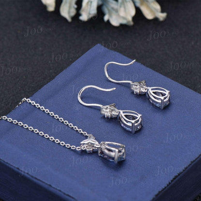Teardrop Cut White Opal Hook Earrings Necklace Set Sterling Silver Opal Amethyst Celtic Trinity Knot Earrings Drop Pendant for Women