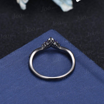 Pearl Amethyst Wedding Band Contour Curved Band All-match Black Nesting Band Unique Vintage Stacking Matching Bridal Gift for Women