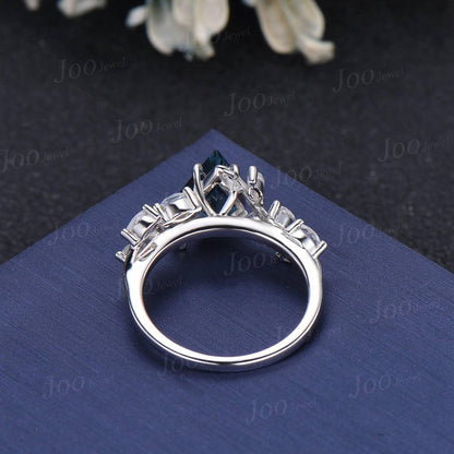 Kite Cut Natural London Blue Topaz Moonstone Wedding Ring Vintage Sterling Silver Cluster Engagement Ring December Birthstone Gift for Women