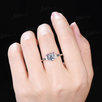 Gray Moissanite Engagement Ring Sterling Silver 1.2ct Round Grey Moissanite Pepper Diamond Cat Wedding Ring Unique Promise Rings for Women