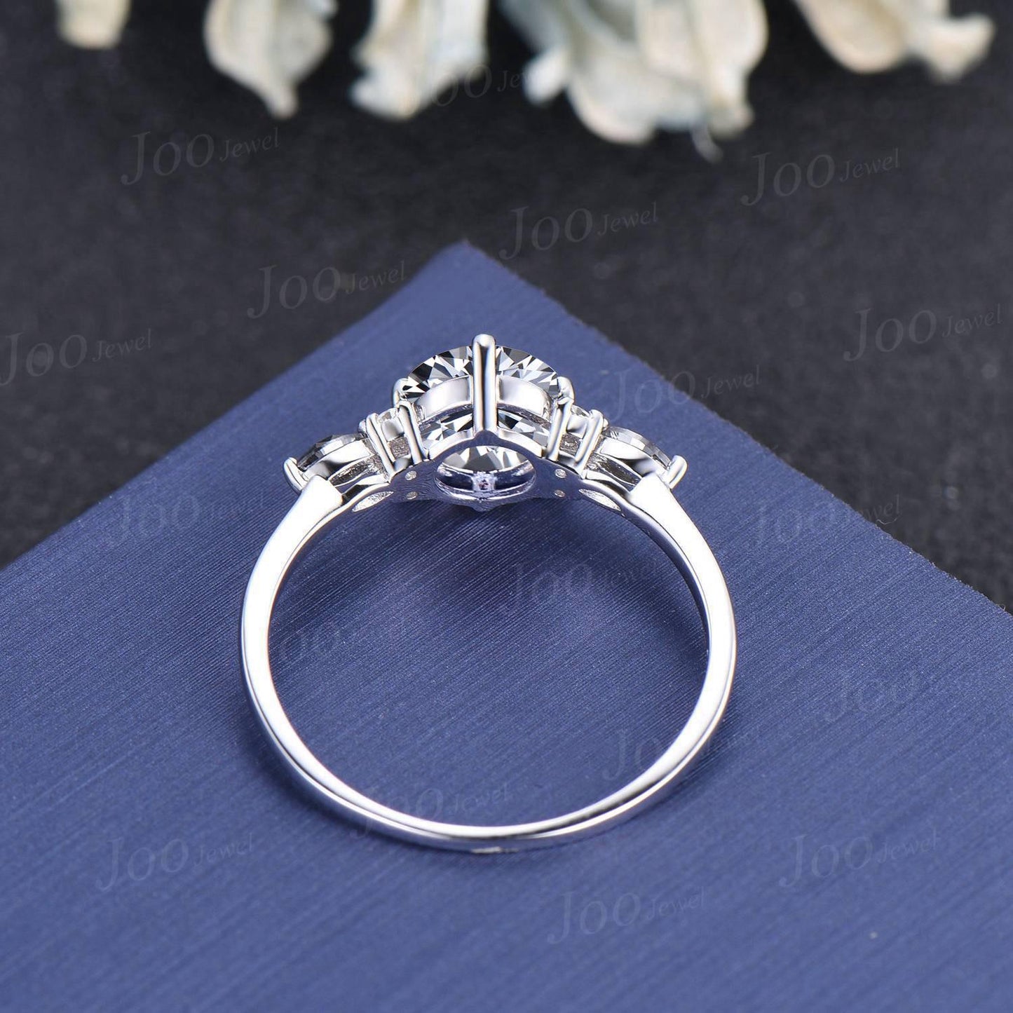Gray Moissanite Engagement Ring Sterling Silver 1.2ct Round Grey Moissanite Pepper Diamond Cat Wedding Ring Unique Promise Rings for Women