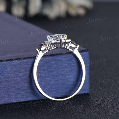 Gray Moissanite Engagement Ring Sterling Silver 1.2ct Round Grey Moissanite Pepper Diamond Cat Wedding Ring Unique Promise Rings for Women