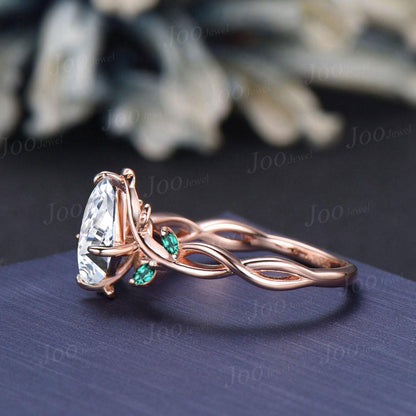 IGI Diamond Engagement Ring 14K Rose Gold Kite Cut Diamond with Emerald Infinity Leaf Wedding Rings for Women Custom VVS D Diamond Ring