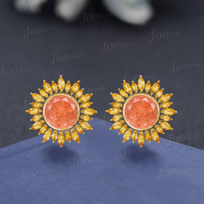 Sunflower Necklace| Healing Stone| Natural Sunstone Citrine Necklace in 9K Gold | Sunstone Halo Citrine Pendant |Birthday Gifts for Daughter