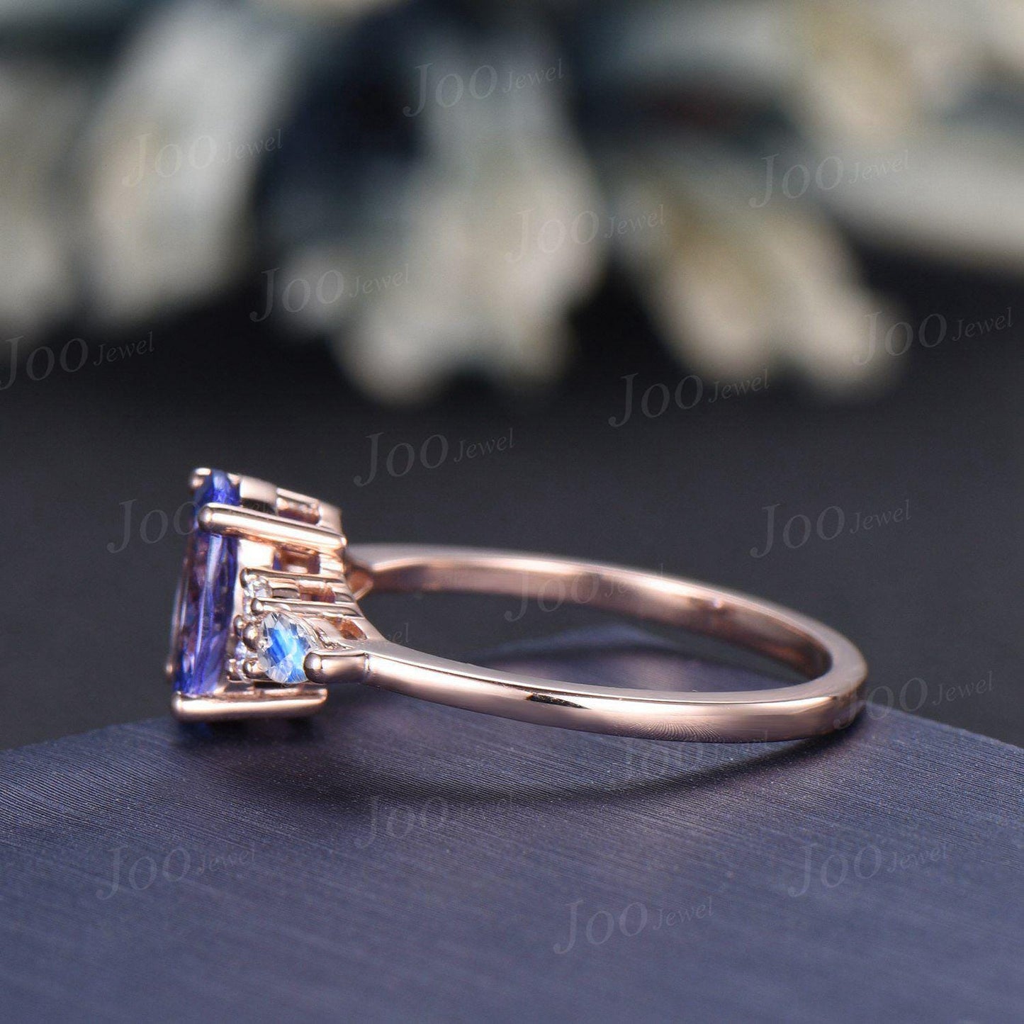 1.5ct Oval Cut Natural Tanzanite Engagement Ring 10K Rose Gold Genuine Natural Tanzanite Moonstone Ring December Birthstone Jewelry Gift