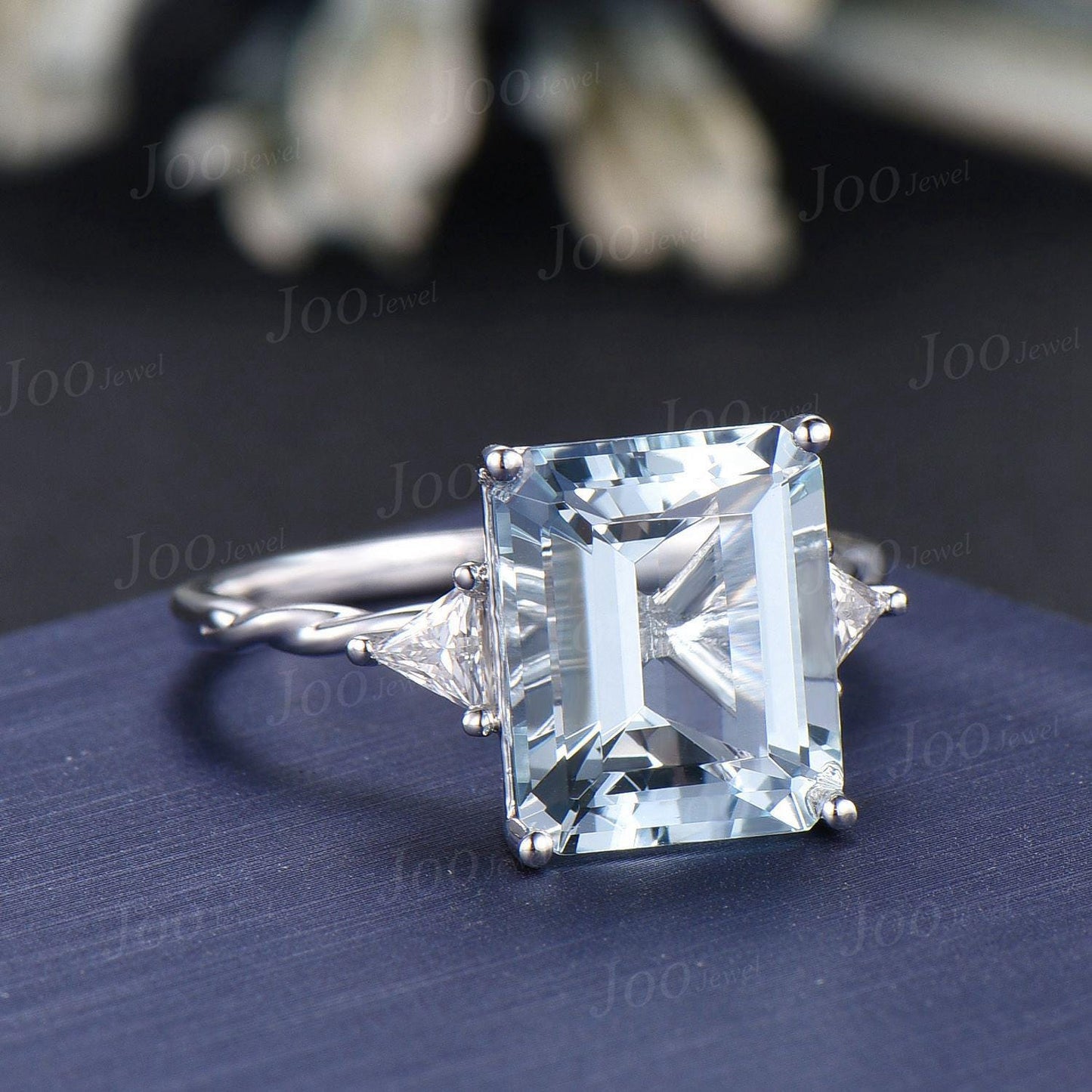 8ct Emerald Cut Aquamarine Ring 10x12mm AAA Natural Aquamarine Engagement Ring Large Luxury Wedding Ring for Women Solid Gold Statement Ring