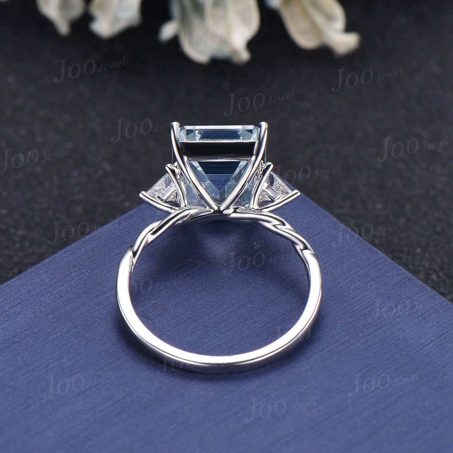 8ct Emerald Cut Aquamarine Ring 10x12mm AAA Natural Aquamarine Engagement Ring Large Luxury Wedding Ring for Women Solid Gold Statement Ring