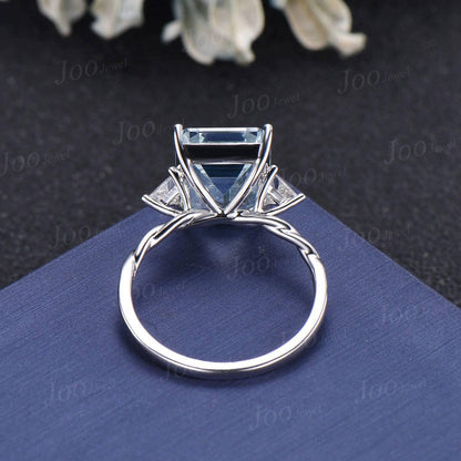 8ct Emerald Cut Aquamarine Ring 10x12mm AAA Natural Aquamarine Engagement Ring Large Luxury Wedding Ring for Women Solid Gold Statement Ring