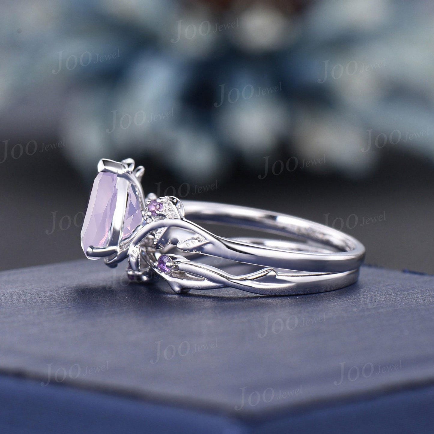 1.25ct Pear Cut Natural Lavender Amethyst Engagement Ring Sterling Silver Leaf Vine Amethyst Promise Ring for Women Romantic Proposal Rings