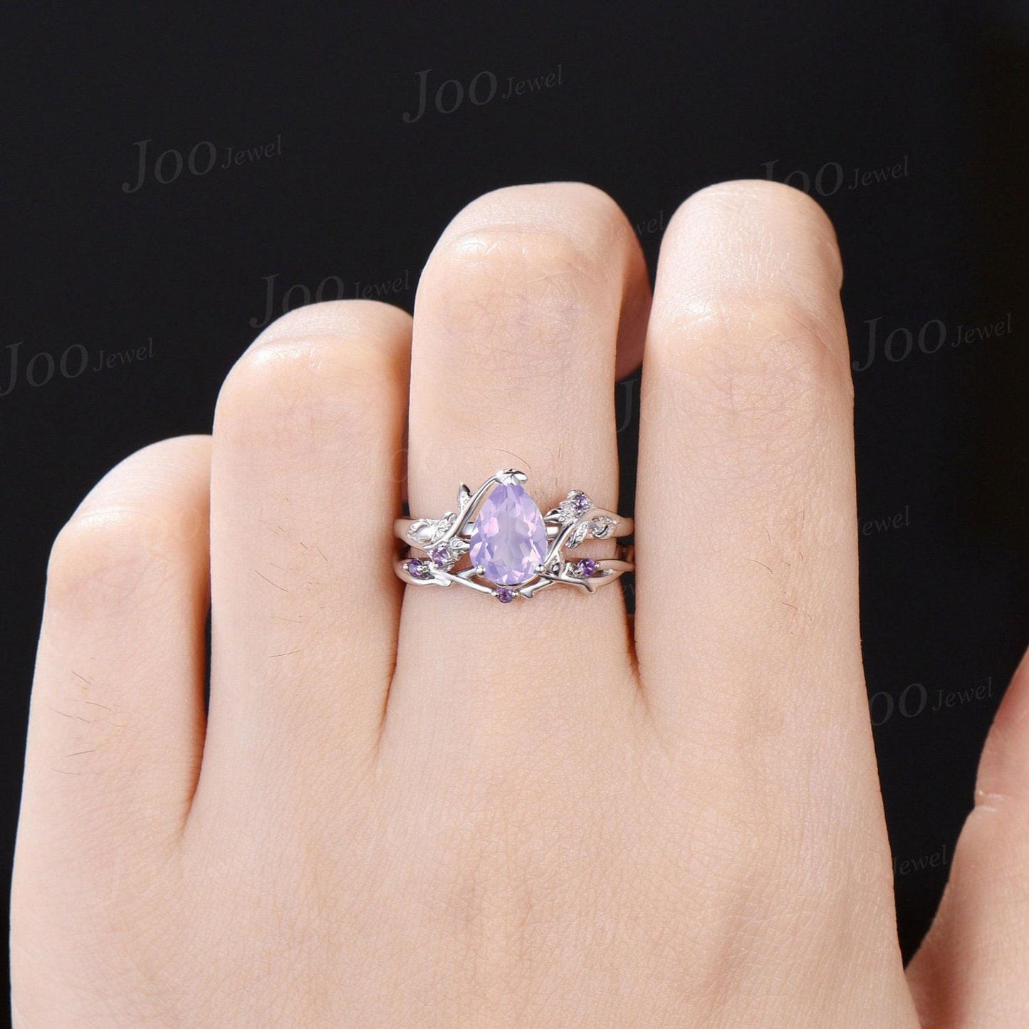 1.25ct Pear Cut Natural Lavender Amethyst Engagement Ring Sterling Silver Leaf Vine Amethyst Promise Ring for Women Romantic Proposal Rings