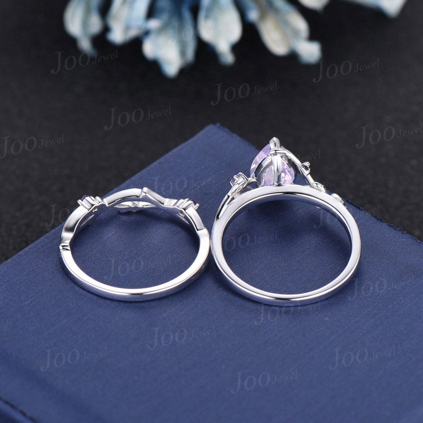 1.25ct Pear Cut Natural Lavender Amethyst Engagement Ring Sterling Silver Leaf Vine Amethyst Promise Ring for Women Romantic Proposal Rings
