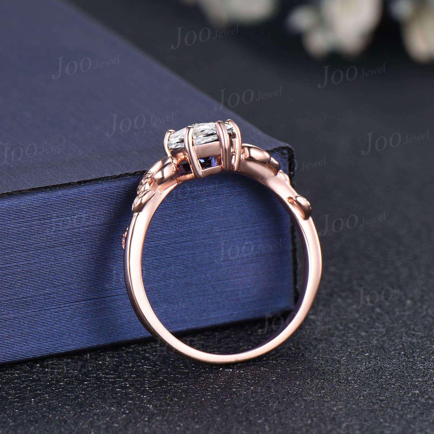 Pear Wedding Ring Dainty Moissanite Halo Engagement Ring Nature Inspired Moon Cluster Diamond Bridal Ring Unique Anniversary Gifts for Women