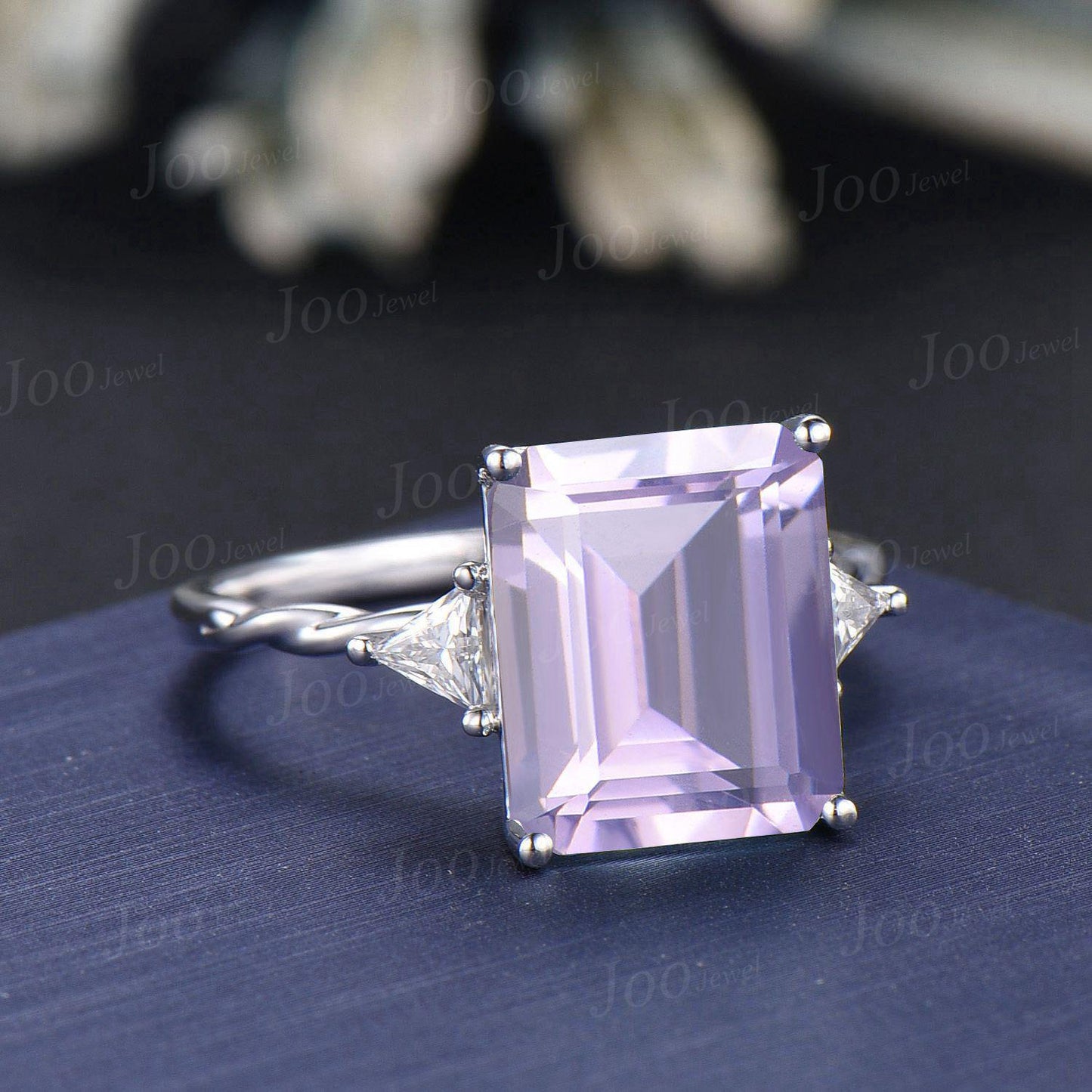 8ct Emerald Cut Natural Lavender Amethyst Diamond Engagement Ring Large Lavender Amethyst Cocktail Ring Unique Bridal Proposal Ring Women